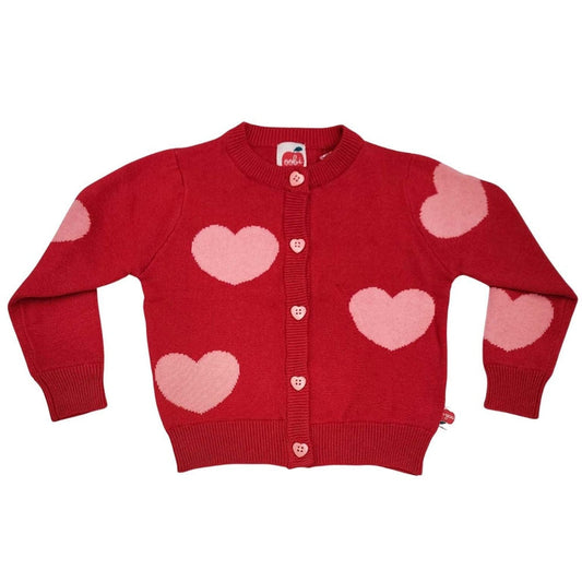 Maxine Red with Pink Hearts Cardigan