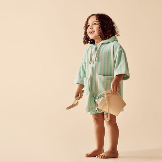 Seafoam Stripe Organic Terry Baby & Kids Hooded Towel