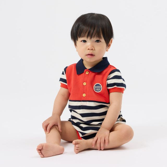 Panelled Stripe Polo Romper