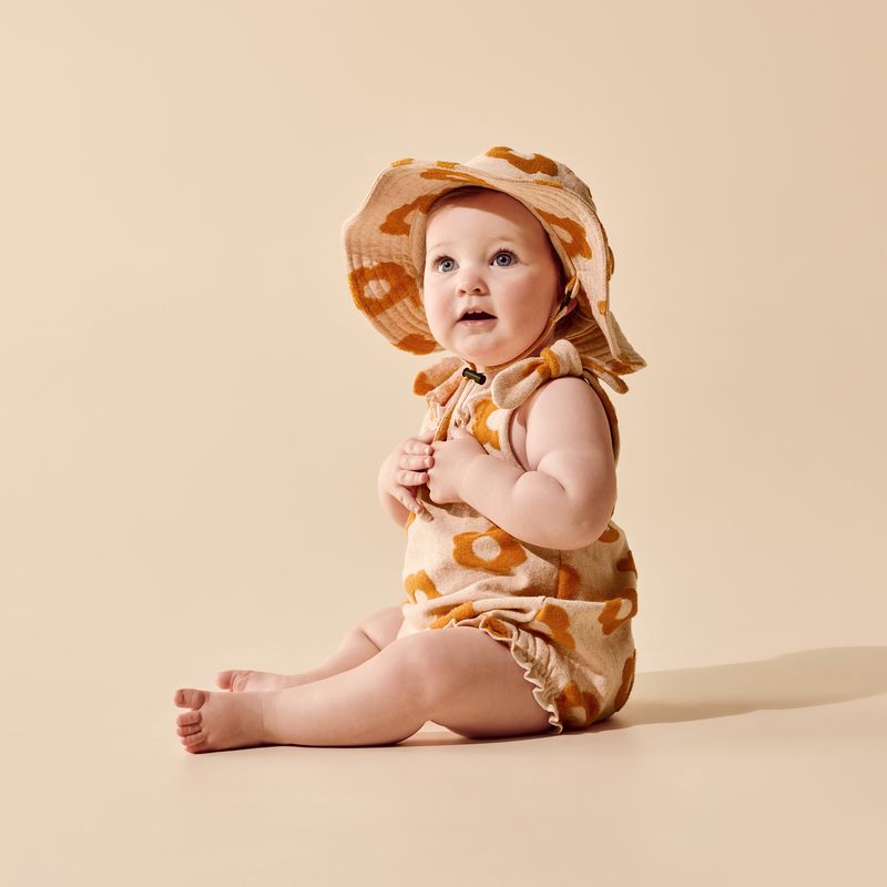 Daisy Glow Organic Terry Tie Baby Playsuit