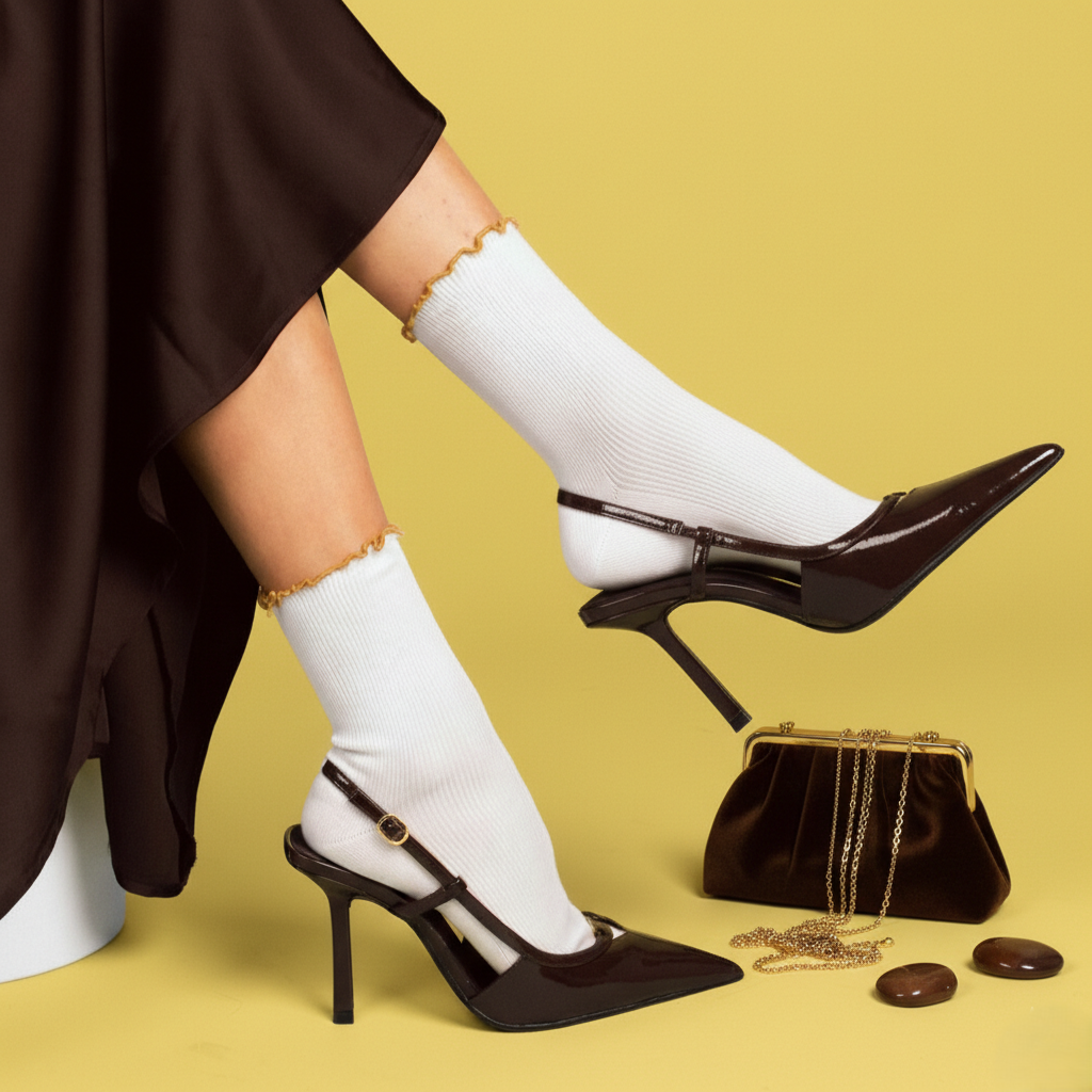 Gold Organic Cotton Socks with Ruffles
