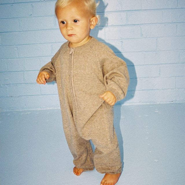 Organic Speckle Oatmeal Knit Baby Zipper Starsuit