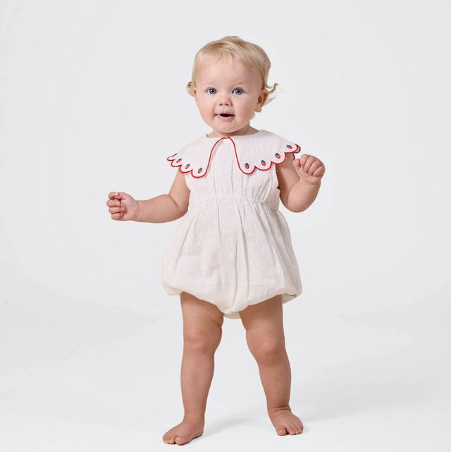 Scallop Collar Strawberry Romper