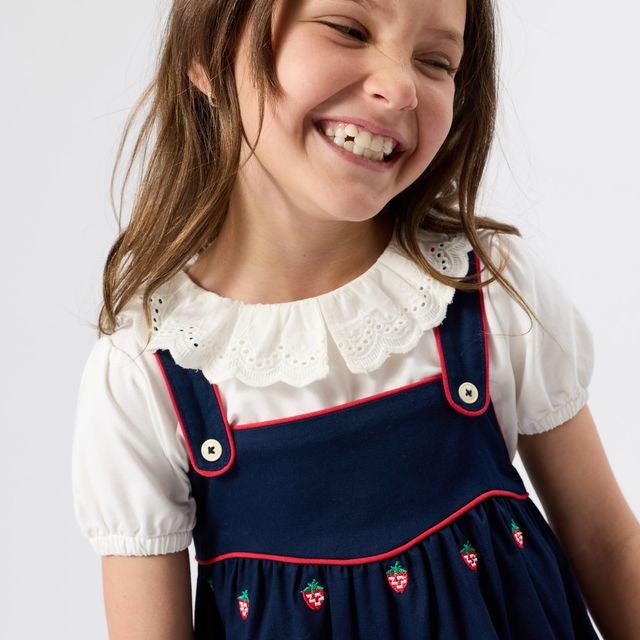 Mini Strawberry Embroidered Kids Dress