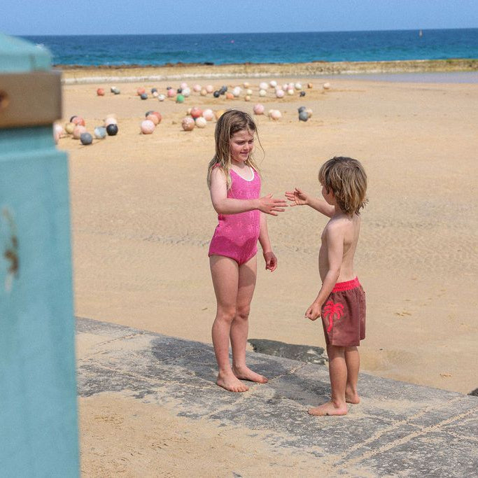 Berry Ribbed Posy Kids Swim Suit