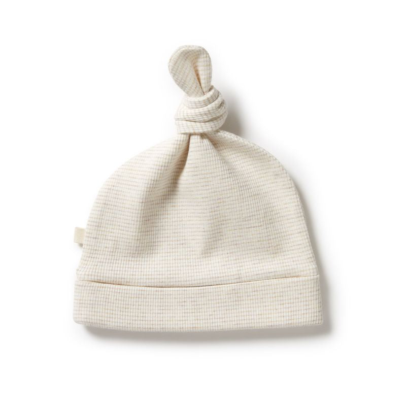Oatmeal Organic Stripe Rib Knot Hat