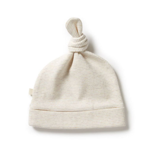 Oatmeal Organic Stripe Rib Knot Hat