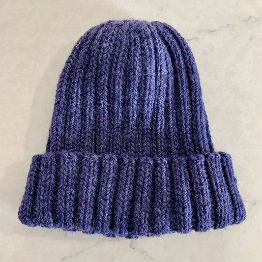 Hand Knitted Wool Beanie - Navy Marle