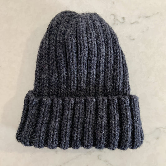 Hand Knitted Wool Beanie - Charcoal