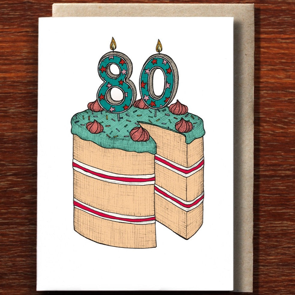 Eightieth Birthday Cake Greeting Card