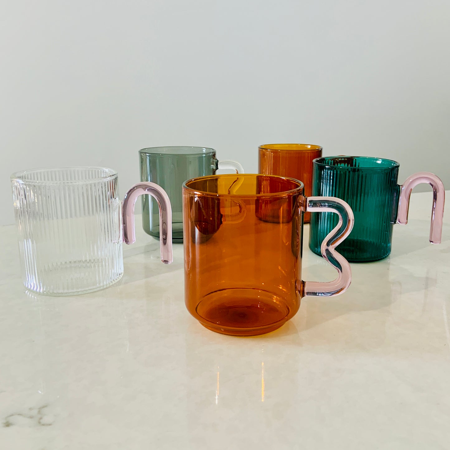 Archer Ribbed Glass Cup Forest/Blush