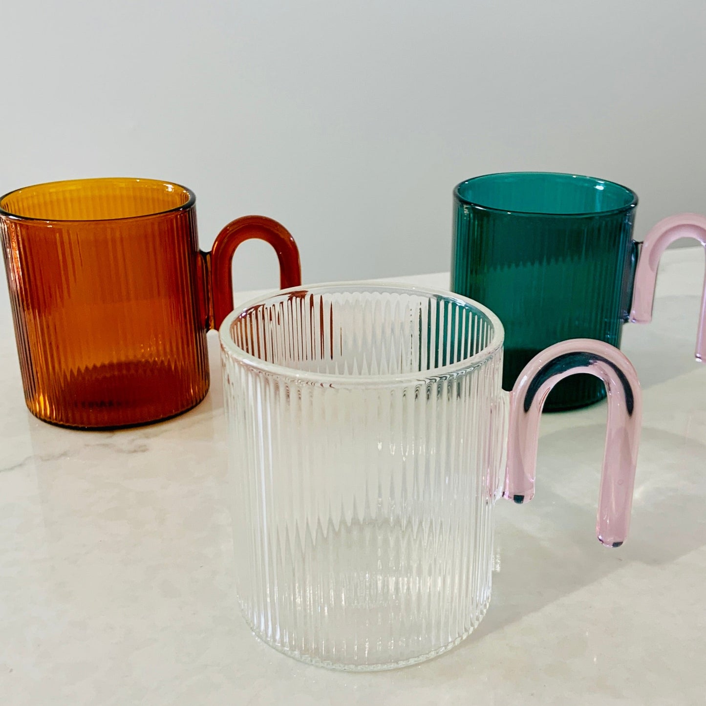 Archer Ribbed Glass Cup Clear/Blush
