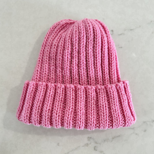 Hand Knitted Wool Beanie - Pink