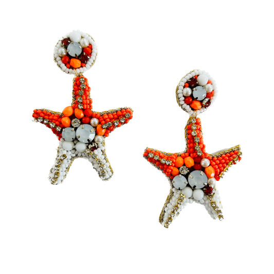 Beaded Orange Starfish Earrings
