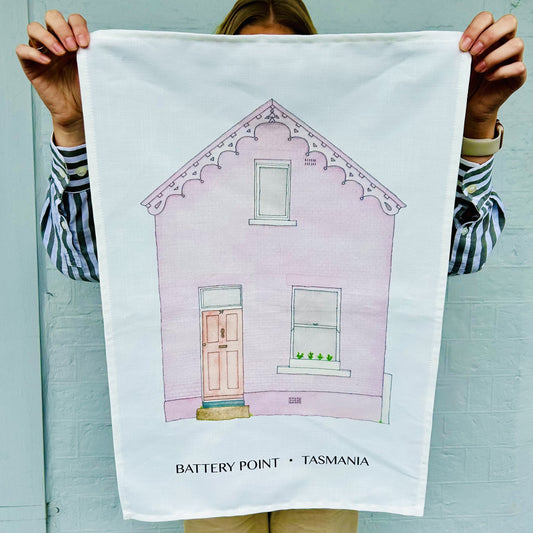 Pink House Battery Point Tea Towel