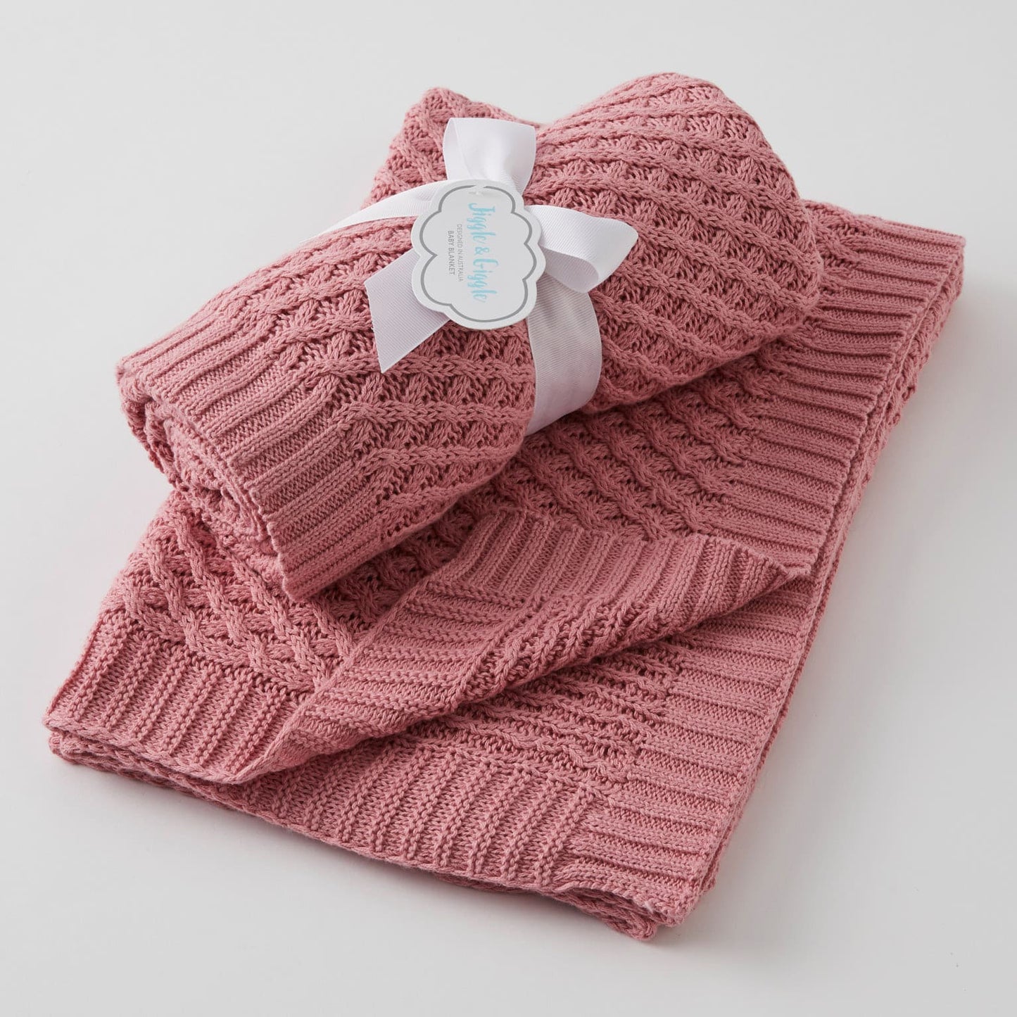 Basket Weave Knit Blanket - Rose
