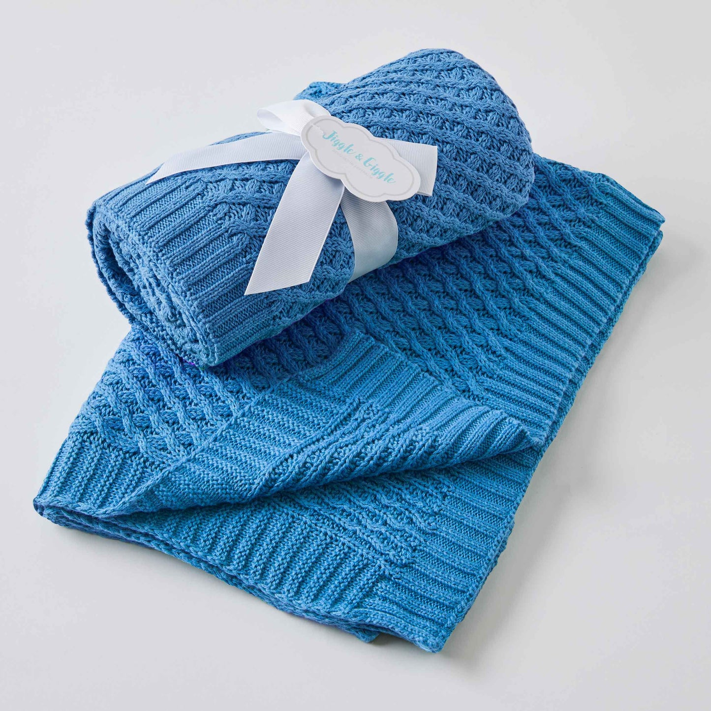 Basket Weave Knit Blanket - Blue