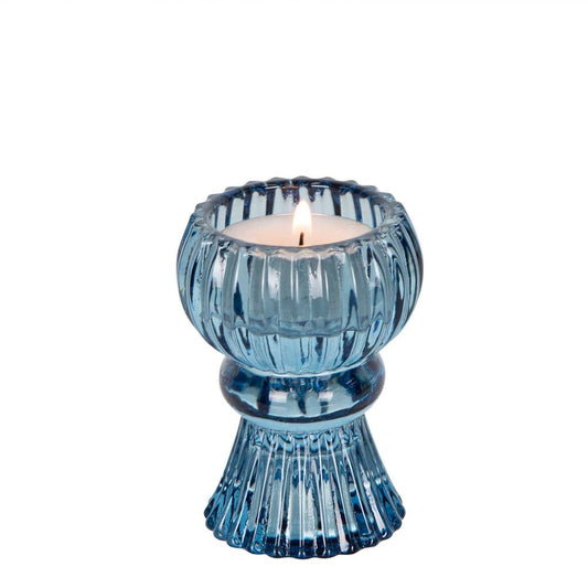 Glass Tealight & Candle Holder Blue