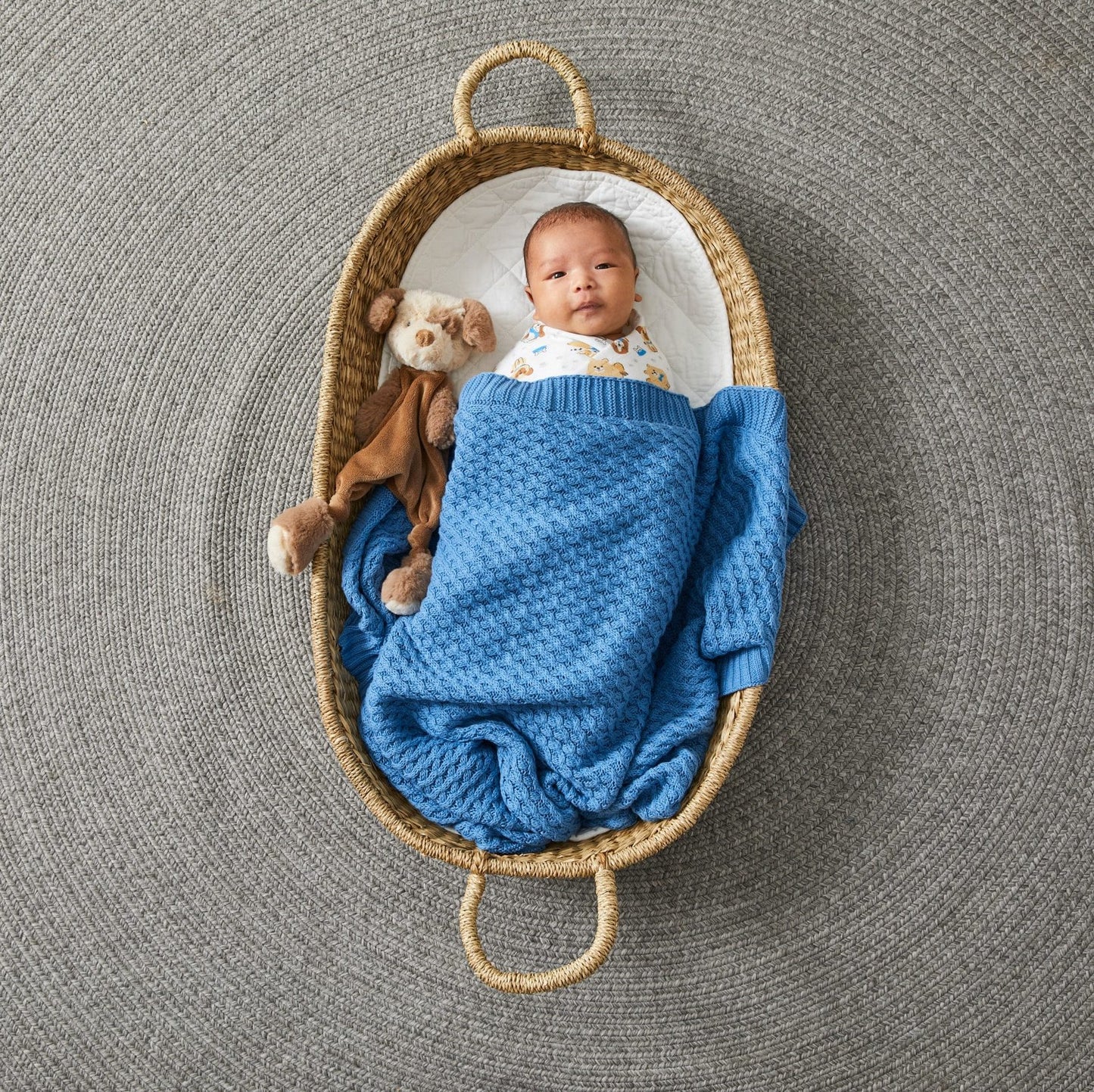Basket Weave Knit Blanket - Blue
