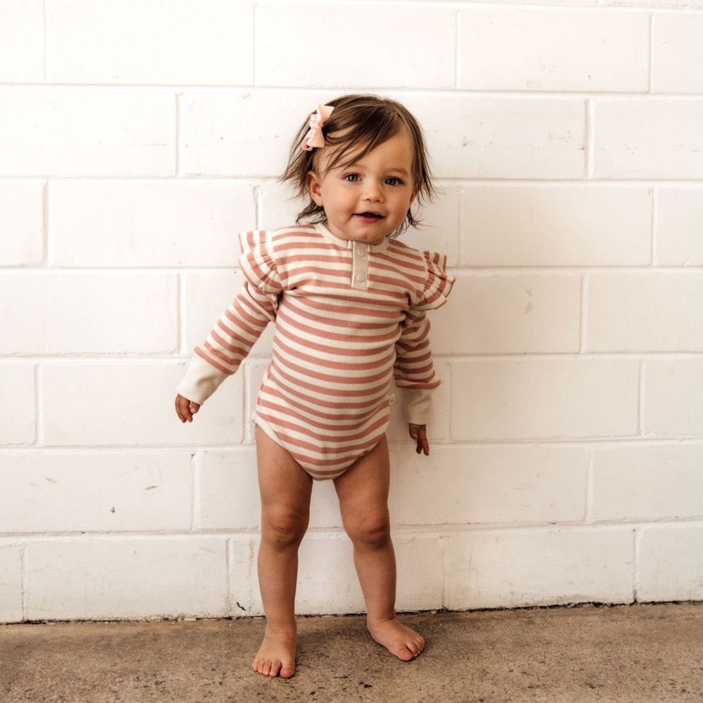 Rose Stripe Long Sleeve Organic Cotton Bodysuit