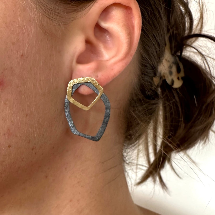 Georock Double Earrings Brass & Oxidised Copper