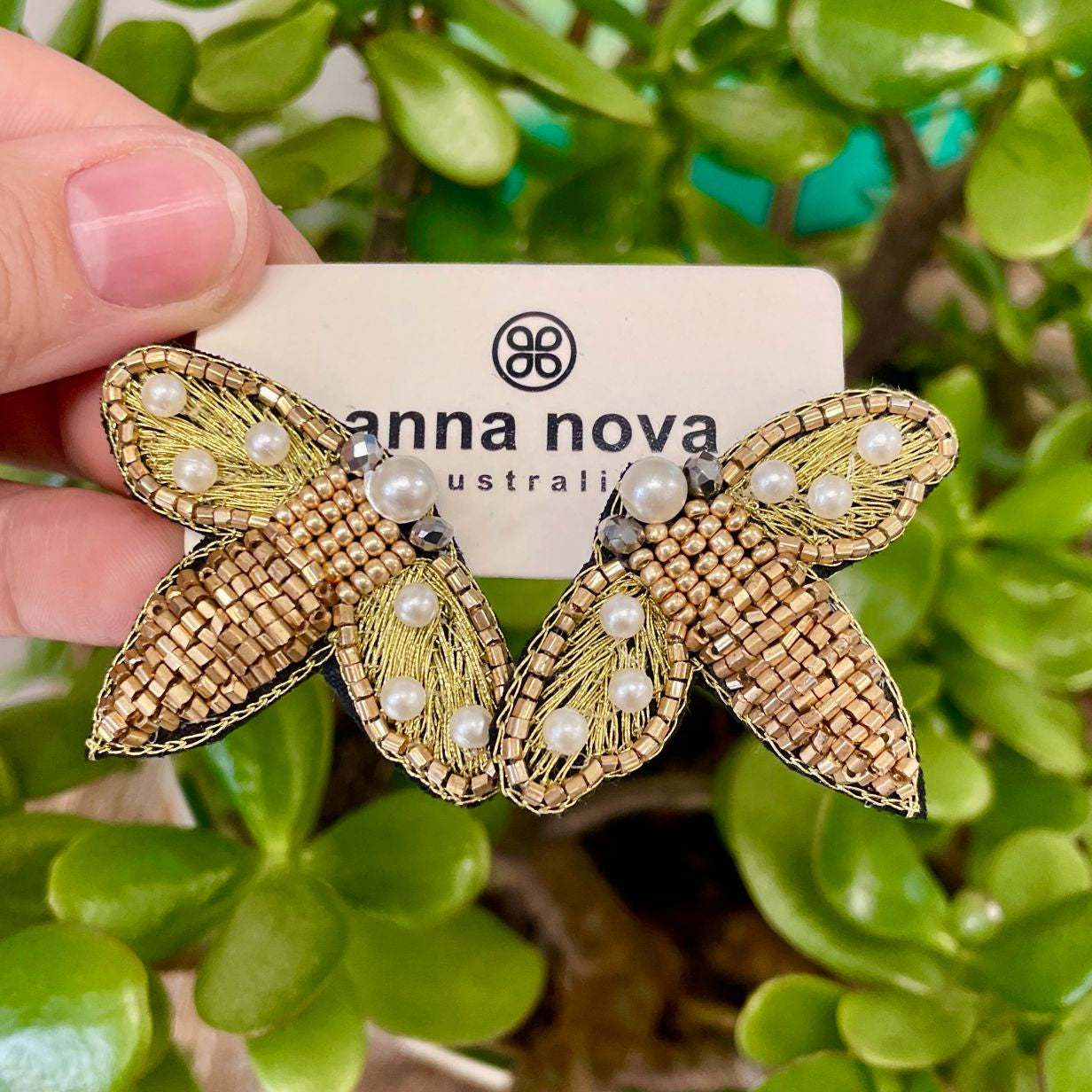 Beaded Earrings Gold Bee