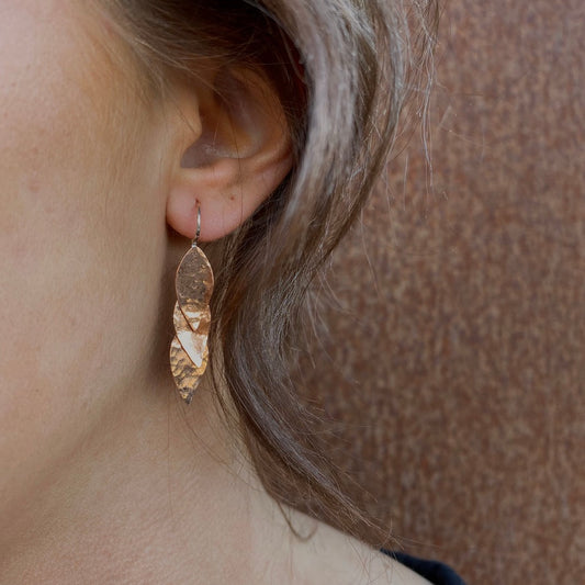 Three Tier Leaf Copper Earrings