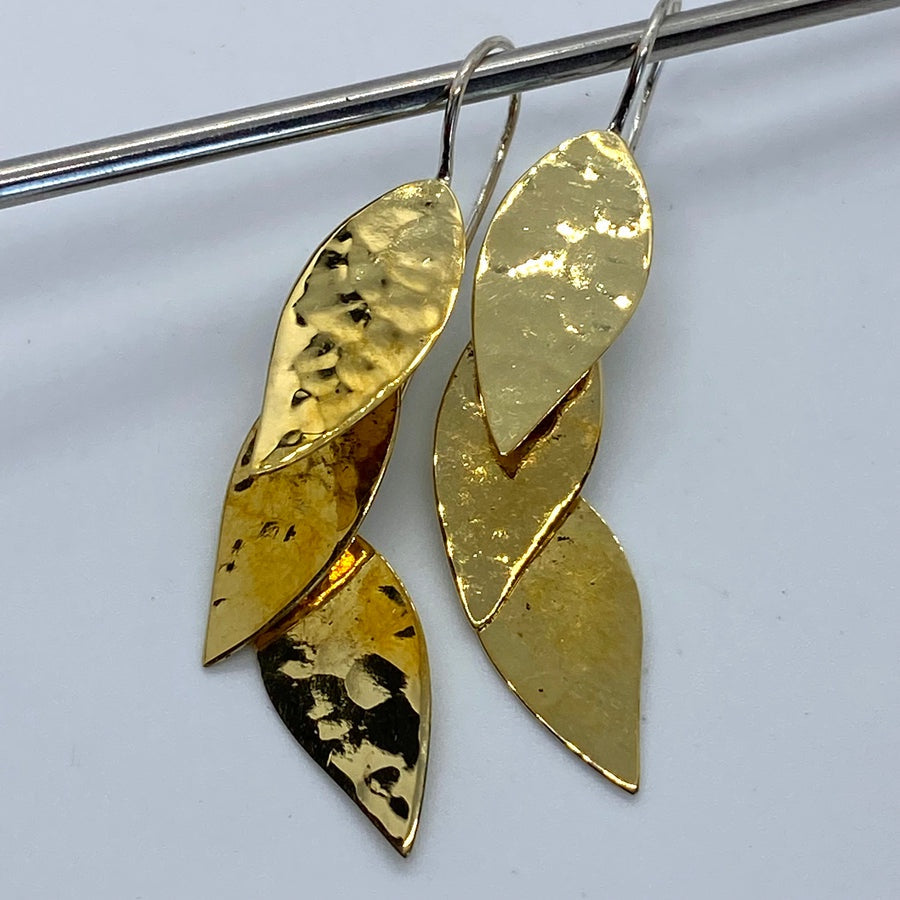 Three Tier Leaf Brass Earrings
