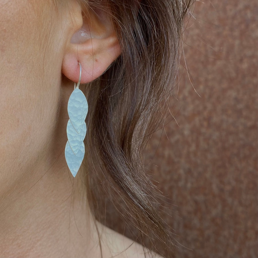 Three Tier Leaf Silver Earrings