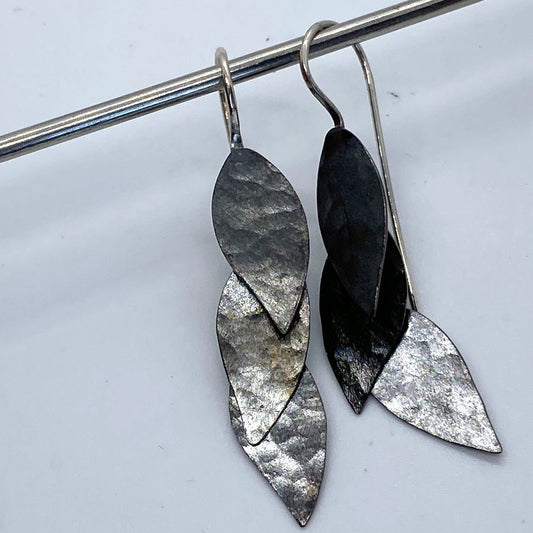 Three Tier Leaf Oxidised Copper Earrings