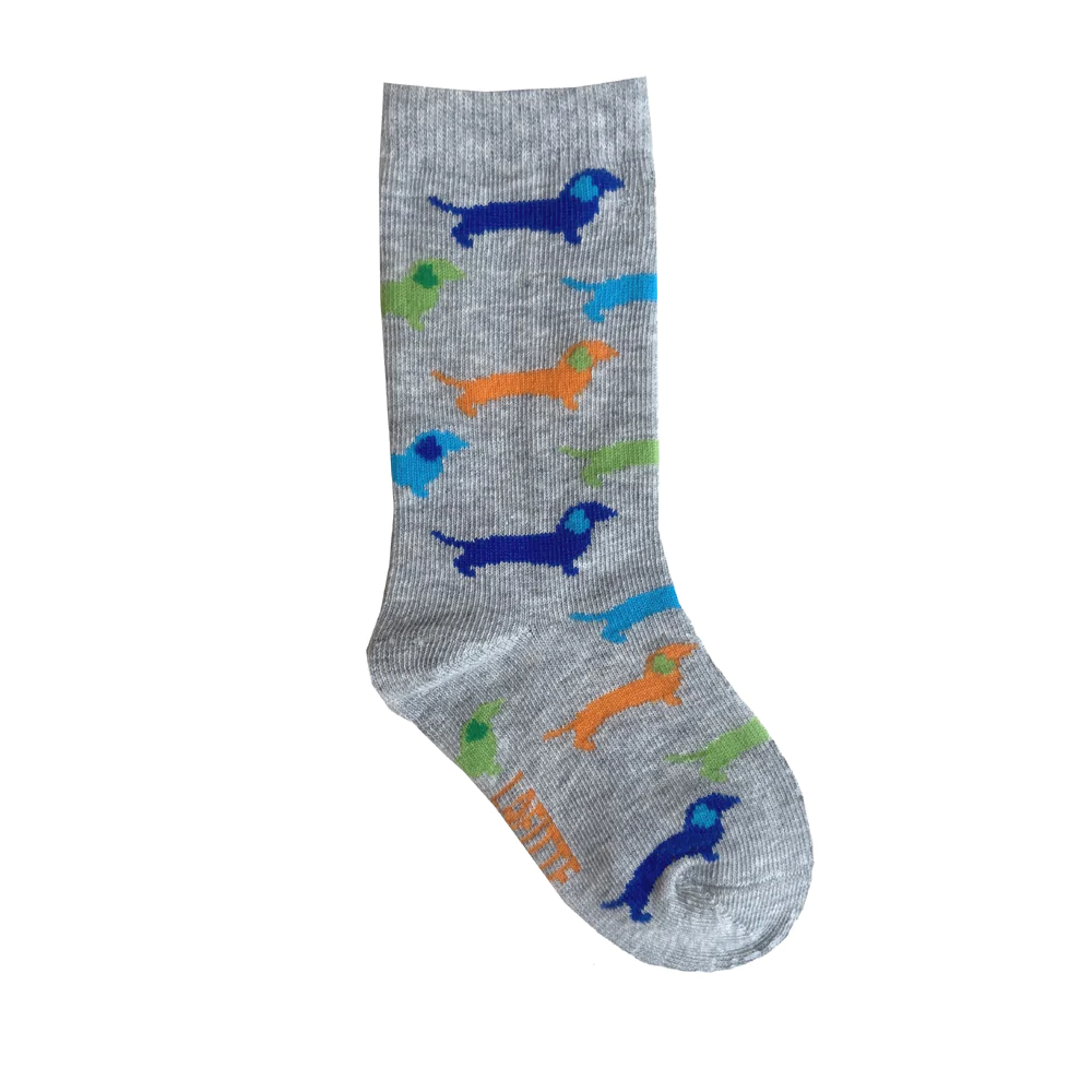 Kids Socks Sausage Dog Grey