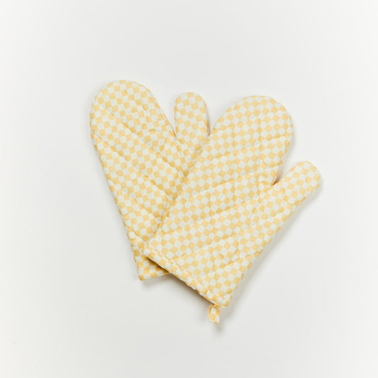 Tiny Checkers Peach Oven Mitts - Set of 2