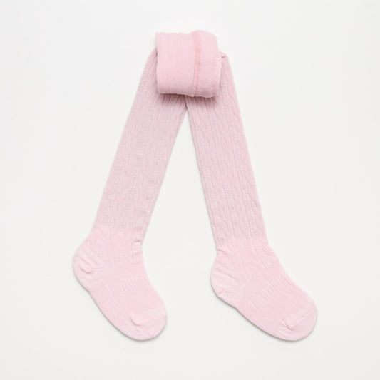Baby Merino Wool Cable Tights - Cherry Blossom