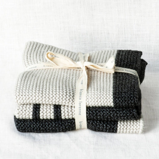 Knitted Cotton Washcloths Panello Graphite Set of 3